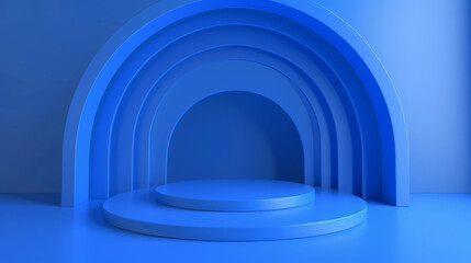 Poster - Minimalist blue background with sleek product presentation podium