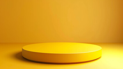 Poster - Sleek round pedestal for showcasing products with a warm yellow backdrop