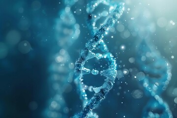 Poster - double helix dna structure on abstract blue background science concept illustration