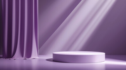 Poster - Minimalist design showcasing a podium under dramatic lighting with luxurious curtains