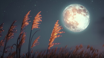 Wall Mural - full moon over a field 