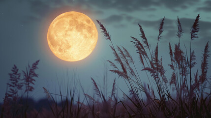 Wall Mural - full moon over a field 
