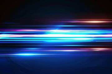 Wall Mural - horizontal neon beams on blue technology background abstract illustration