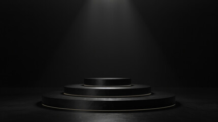 Poster - Elegant, empty product podium illuminated by a dramatic spotlight in a dark setting
