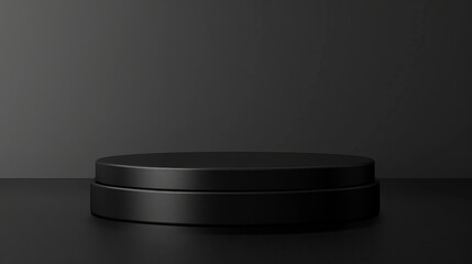Poster - Sleek black podium for displaying products against a dark backdrop
