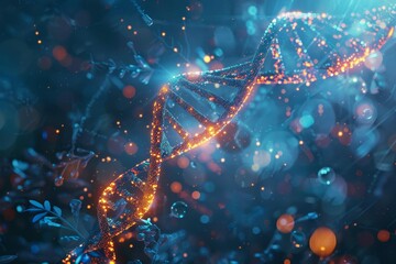 Poster - futuristic dna strands on glowing medical background digital painting