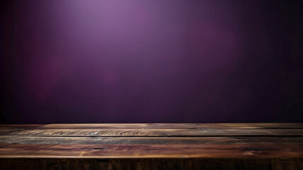 Aufkleber - Well-lit, vintage wooden surface against a gradient purple backdrop ideal for showcasing products