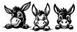 donkey cute animal black vector, silhouette illustration laser cutting engraving transparent background, monochrome shape