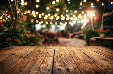 Aufkleber - Cozy outdoor restaurant ambiance with bokeh lights, perfect for showcasing products