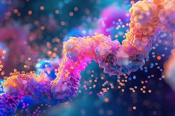 Poster - intricate 3d protein structure visualization with vibrant colors and dynamic lighting