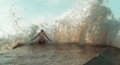 © ADDICTIVE STOCK - Powerful ocean wave crashing over person on pier in Capbreton