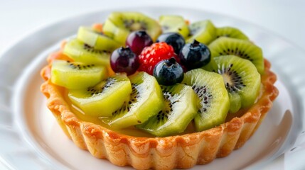 Canvas Print - A fruit tart topped with kiwi and raspberries