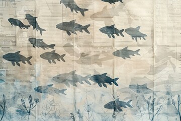 Deep ocean fish ephemera border backgrounds animal art.