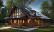 © Sergiy - Country house or villa in the forest with solar panels on the roof. Night with a starry sky
