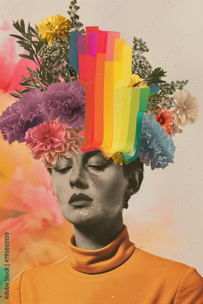 Surreal Portrait with Pride Colors and Floral Elements. Generative AI ...