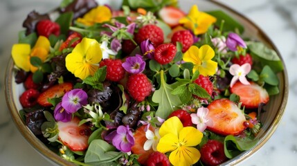 Sticker - A fresh bowl of salad with sliced strawberries and raspberries