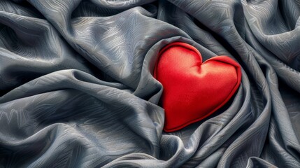 Poster - red heart on grey fabric