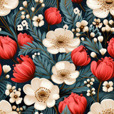 Fototapeta Pokój dzieciecy - Happy strawberries and garden flowers, seamless pattern
