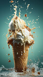 Fototapeta Pokój dzieciecy - Cup of splashed iced americano and a conical white cream cone