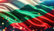 Wavy Bulgarian flag with sparkling bokeh lights.