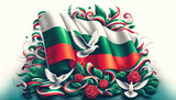 Fototapeta  - Stylized Bulgarian flag with doves and roses.