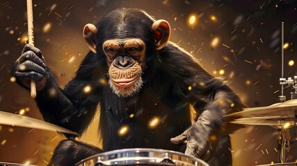 Canvas Print - Poster of monkey playing drums