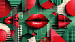 Mouth Wearing Red Lipstick on Background of Abstract Cutouts