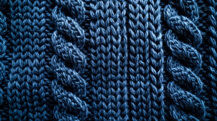 Wall Mural - A close up of a knitted blue blanket with a black background