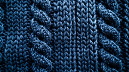 Sticker - A close up of a knitted blue blanket with a black background