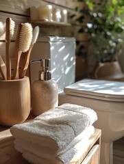 Zen Bathroom Interior with Natural Wood Accents