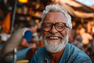 Wall Mural - Portrait of a happy senior man with white beard and eyeglasses