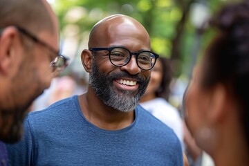 Wall Mural - Cheerful african american man with beard and eyeglasses