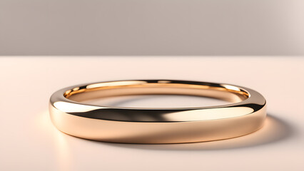 A gold banded ring with a shiny surface. The table is white