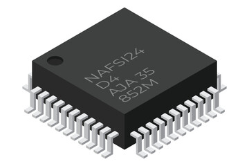 Poster - microchip computer electronic component. microchip icon. isometric microchip. computer processor tec