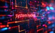 © GreenOptix - System hacking with info message 'system hacked'. Background with a code on a blue background and a virus warning. Cyber security and cybercrime