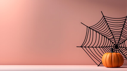 A black and orange spider web with a pumpkin on top of it