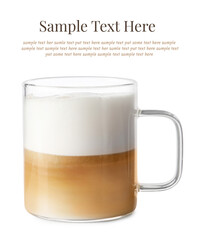 Canvas Print - Aromatic coffee in cup and text sample on white background