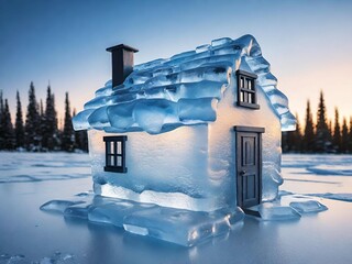 Sticker - christmas ice house in the snow.