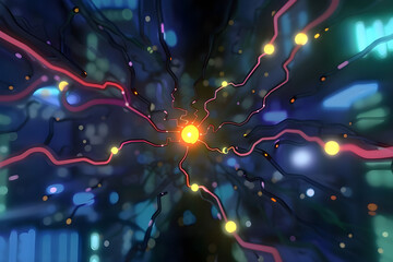 Poster - Volumetric Epic Quantum computing core, glowing with energy, intricate data streams, abstract algorithmic patterns