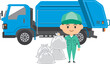 ゴミ収集車とゴミを運ぶ作業員のイメージイラスト