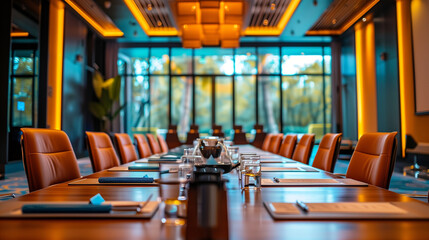 Poster - empty business conference room, business background 