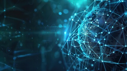 Concept of AI and digital human brain neural network surrounded by glowing lines on dark background