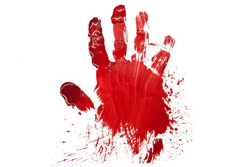 Red hand print with paint splatter