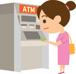 ATMを利用している女性のイメージイラスト