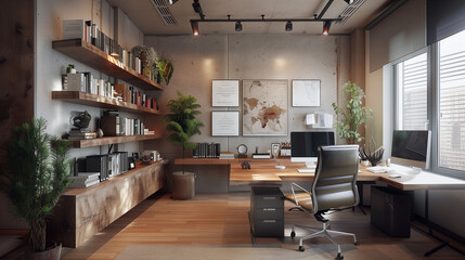 Poster - modern office workspace at home, work from home or freelance business 