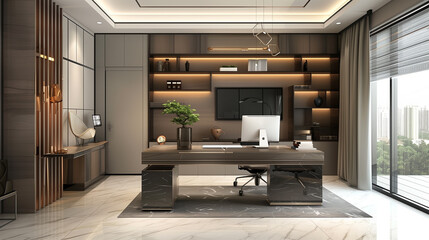 Poster - modern office workspace at home, work from home or freelance business 