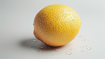 Sticker - A lemon on a table with water beads