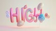 © Business Image - 3D reflective balloon letters 'HIGH' surrounded by colorful balloons. Achievement and aspiration concept. Design for motivational content