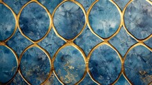 A Detailed Close-up Shot Of A Blue And Gold Tile. This Image Can Be Used To Add An Elegant Touch To Interior Design Projects Or As A Background For Websites And Social Media Posts Hyper Realistic 