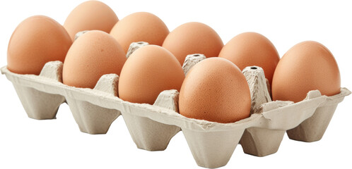 Dozen brown eggs in a cardboard tray